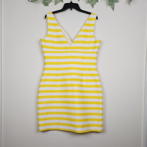 Kate Spade Size 14 Cotton Silk Yellow White Striped Bow Silverscreen Dress - Picture 3 of 8